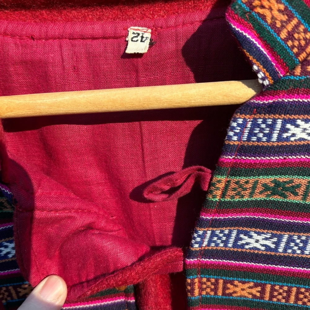 Nepalese Wool Pullover Deep Red with Patterned woven Trim Size XL - Picture 9 of 9